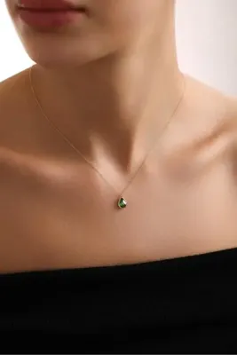 Tufanlar Kuyumculuk 14 Ayar Altın Yeşil Damla Taşlı Kolye