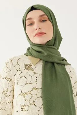 MİRSOY SCARF Halka Desen Parlak Jakar Şal - Yeşil