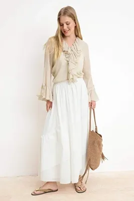 Trendyol Modest Ekru Astarlı Çok Parçalı Pamuklu Etek TCTSS26EE00015