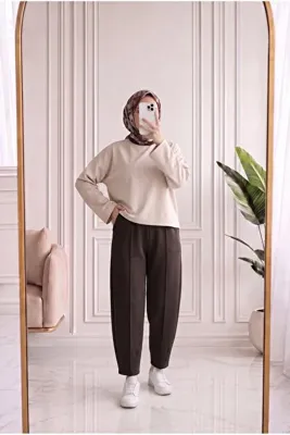MİHRA STORE Gülruh Skuba Altı Pensli Pantolon-MT7499 Kahve