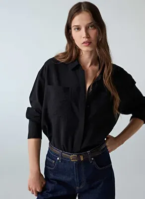 İpekyol Siyah Kadın Oversize Gömlek IW6260025136001