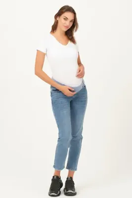 BUSA Hamile Alt Karın Destekli Mom Fit Kot Pantolon Mavi