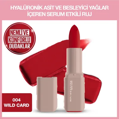 Maybelline New York Maybelline Serum Etkili Hyalüronik Asit ve Besleyici Yağ İçeren Ruj 004 Wild Card