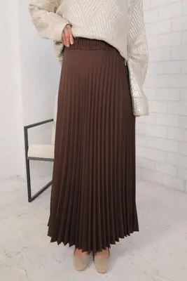 Melike Tatar Piliseli Etek 32-9001 Kahverengi