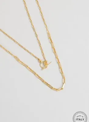 So Chic İtalyan Tasarım 18 Ayar Sarı Altın Kaplama 45 Cm Gümüş Zincir Kolye