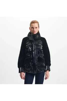 Tergan Siyah Tekstil-Kürk Kadın Deri Mont - K23IKM320365-R8X