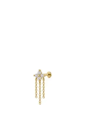 AJA Cross Fringe Üç Zincir Sallantılı Lab Grown Diamond Taşlı 14 Ayar Altın Kadın Piercing
