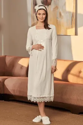By Mecit Pijama By Mecit 5209 Uzun Kollu Hamile-lohusa Gecelik - Ekru