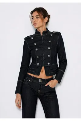 Ekim Store Napolyon Düğmeli Lacivert Denim Ceket