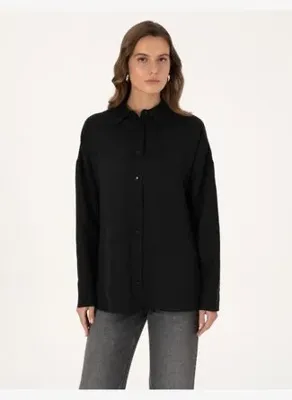 Pierre Cardin Siyah Oversize Uzun Kollu %100 Keten Gömlek50301078-VR046