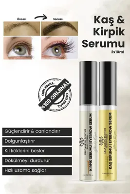 Arap Makyaj Dünyası Kaş ve Kirpik Serumu 2×10 ml – Peptid ve Vitamin Destekli, Güçlendirici ve Canlandırıcı Etki, Dermatolojik Testli
