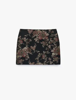Koton Koton X Sibil Çetinkaya - Slim Fit Jakarlı Çiçek Desenli Mini Etek