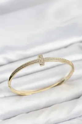 Genel Markalar Gold Renk T Model Zirkon Taşlı Kadın Kelepçe Bileklik