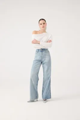 Holly Lolly Kadın Mavi Yüksek Bel Wide Leg Carino Jean