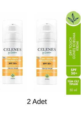 Celenes Herbal Dry Touch Spf 50 Mat Bitişli Güneş Kremi - Yüz ve Dekolte Bölgesi 50 Ml- 2 Adet