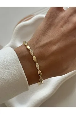 Vi store Çelik İthal Gold Taşlı Damla Bileklik