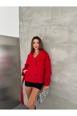 Ekim Store Kaşe Düğmeli Dik Yaka Kuşaklı Ceket
