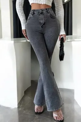 Livik Plumeria Kadın Yüksek Bel Füme Esnek Denim Kumaş Flare Jeans