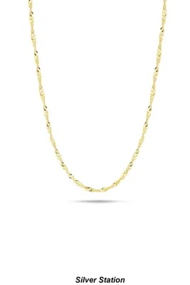 Silver Station Altın Kaplama 925 Ayar Gümüş Dönerli Kolye - Singapur Zincir Kolye 40-45-50-55-60-75 cm