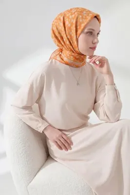 Silk Home Soft Eşarp Yaprak Desen Turuncu 90x90