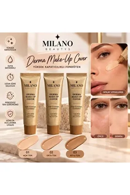 MİLANO BEAUTYS Derma Make-Up Cover Yüksek Kapatıcılı Fondöten – Pürüzsüz Ten Görünümü