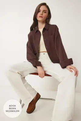 Lovelyİstanbul Oversize Basic Müslin Gömlek KAHVERENGİ LMX0002