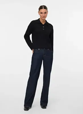 Vero Moda Siyah Kadın Kazak VMLUNA LS POLONECK SHORT PULLOVER B