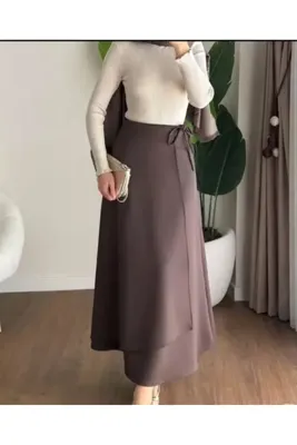 BENAHOLL Yandan Bağlamalı Parçalı double Etek-GS3788 Kahve
