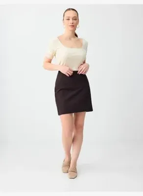 Jimmy Key Acı Kahve Normal Bel Düz Kesim Beli Lastikli Örme Mini Etek