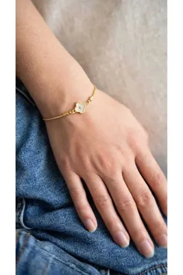 Genel Markalar gold renk Yonca Bileklik - Taşlı Van Cleef Model Ayarlanabilir Asansör Bileklik