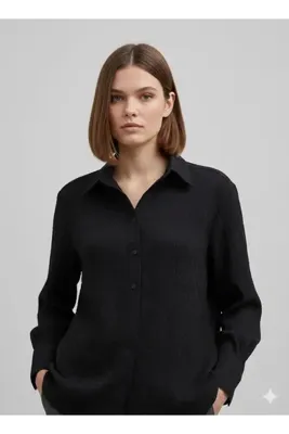 Meşe Moda Siyah Dokulu Oversize Gömlek