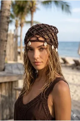 Venus Design Örgü Deniz Kabuklu Kep Şapka