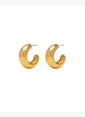 Linya Jewellery Pety Yarım Yuvarlak Halka Küpe Gold