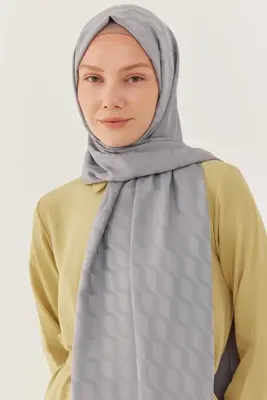 MİRSOY SCARF Dalga Desen İpeksi Jakar Şal - Gri