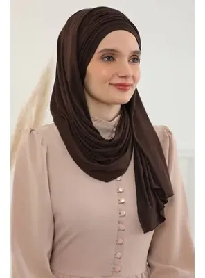 Aisha`s Design Büzgülü Penye Boneli Şal,Kahve,BT-1