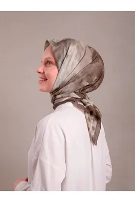 Ayshara Fırça Hâlesi Puanlı Soyut Desenli Çift Taraflı Eşarp - Kahve Çikolata