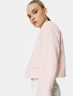 Koton Crop Blazer Ceket Yakasız Cepli