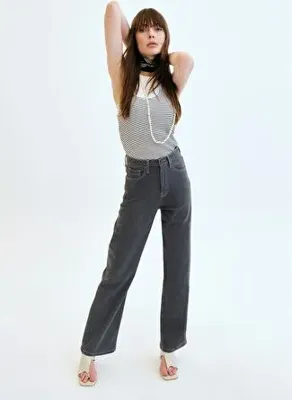 Denim Trip KARLA Straight Fit Yüksek Bel Gri Kadın Jean Pantolon