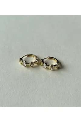 Alveole Jewelry Oval Zirkon Taşlı Minimal Halka Gold Küpe
