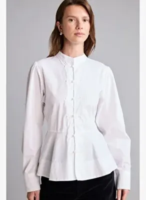 DeFacto %100 Pamuk Fitted Hakim Yaka Peplum Poplin Uzun Kollu Gömlek I8193AX26AU
