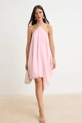 TRENDYOLMİLLA Açık Pembe Boyundan Bağlamalı A-Kesim/Çan Form Kısa / Mini Dokuma Elbise TWOSS26EL00724