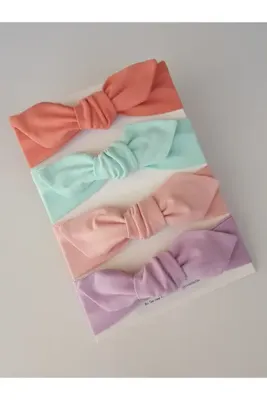 swan butik Kız Çocuk Bebek Bandana Toka Seti Saç Bandı 4'lü, Pudra, Şeftali, Mint, Lila