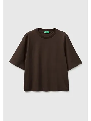 United Colors Of Benetton Kadın Kahverengi %100 Pamuk Boxy Fit T-Shirt