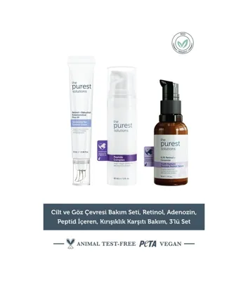 The Purest Solutions Cilt ve Göz Çevresi Bakım Seti, Retinol, Adenozin, Peptid İçeren, Kırışıklık Karşıtı Bakım,3'lü Set