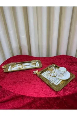 Genel Markalar Mihenk Royal Set Söz Tepsi Seti Damat Kahve Tepsisi Yüzük Tepsisi