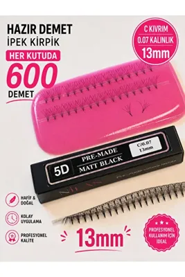 Genel Markalar Hazır Demet İpek Kirpik 5D Rus Volume Turbo Fan 13mm C Kıvrım Kalınlık 0.07 600 Demet