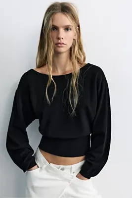 Pull & Bear Geniş yakalı çizgili kazak