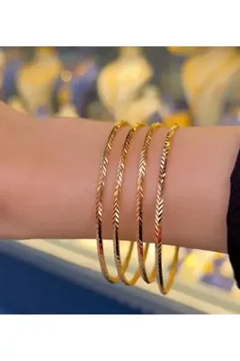 JEWELRY Çelik Gold Detaylı 3’lü Başak Ajda Bilezik 6.5mm 22 Cm