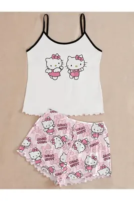 Silona Homewear Hello Kitty 2 White Askılı Şort Takımı