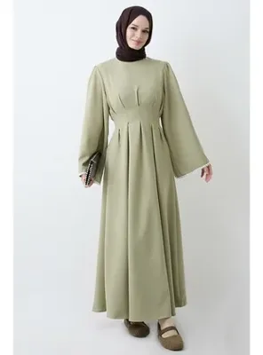 InStyle Geniş Kol Güpürlü Haki Elbise